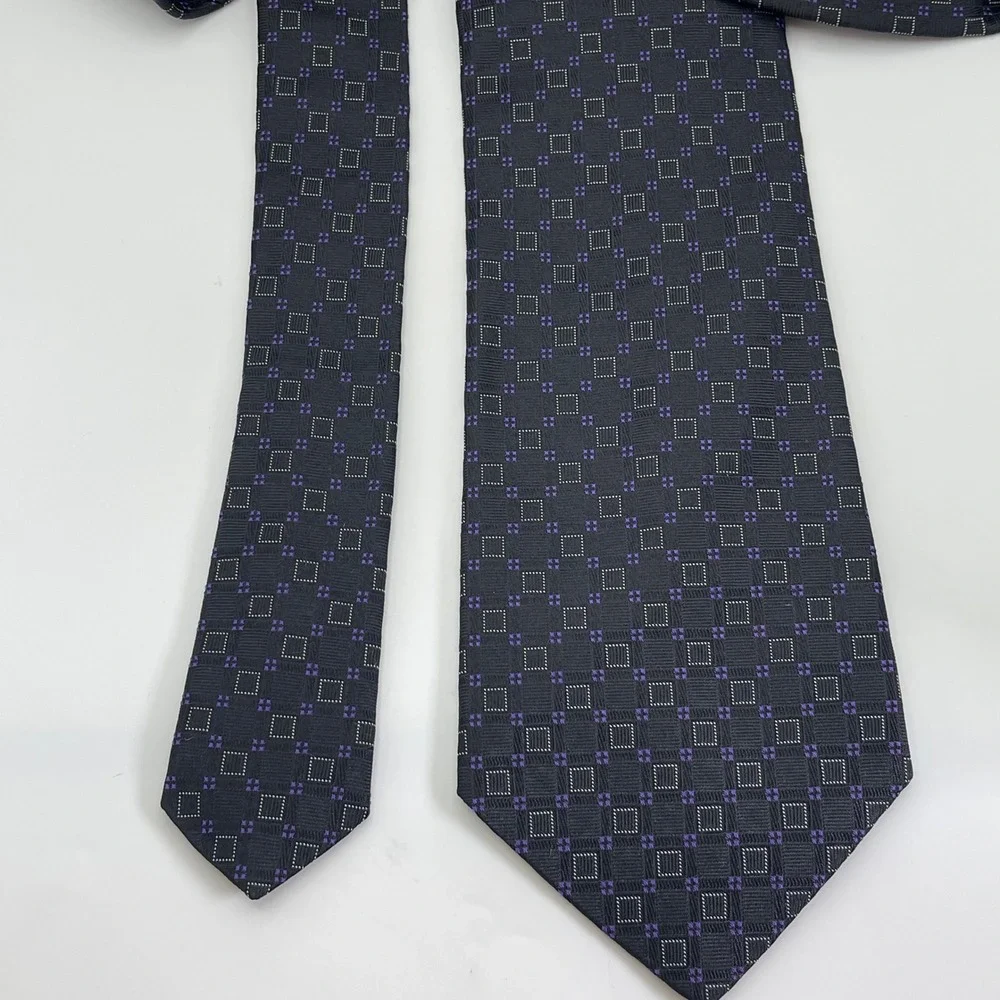 Vintage Superba Hand Made‎ USA Silk Necktie Tie Mens Black Purple Geometric Mod